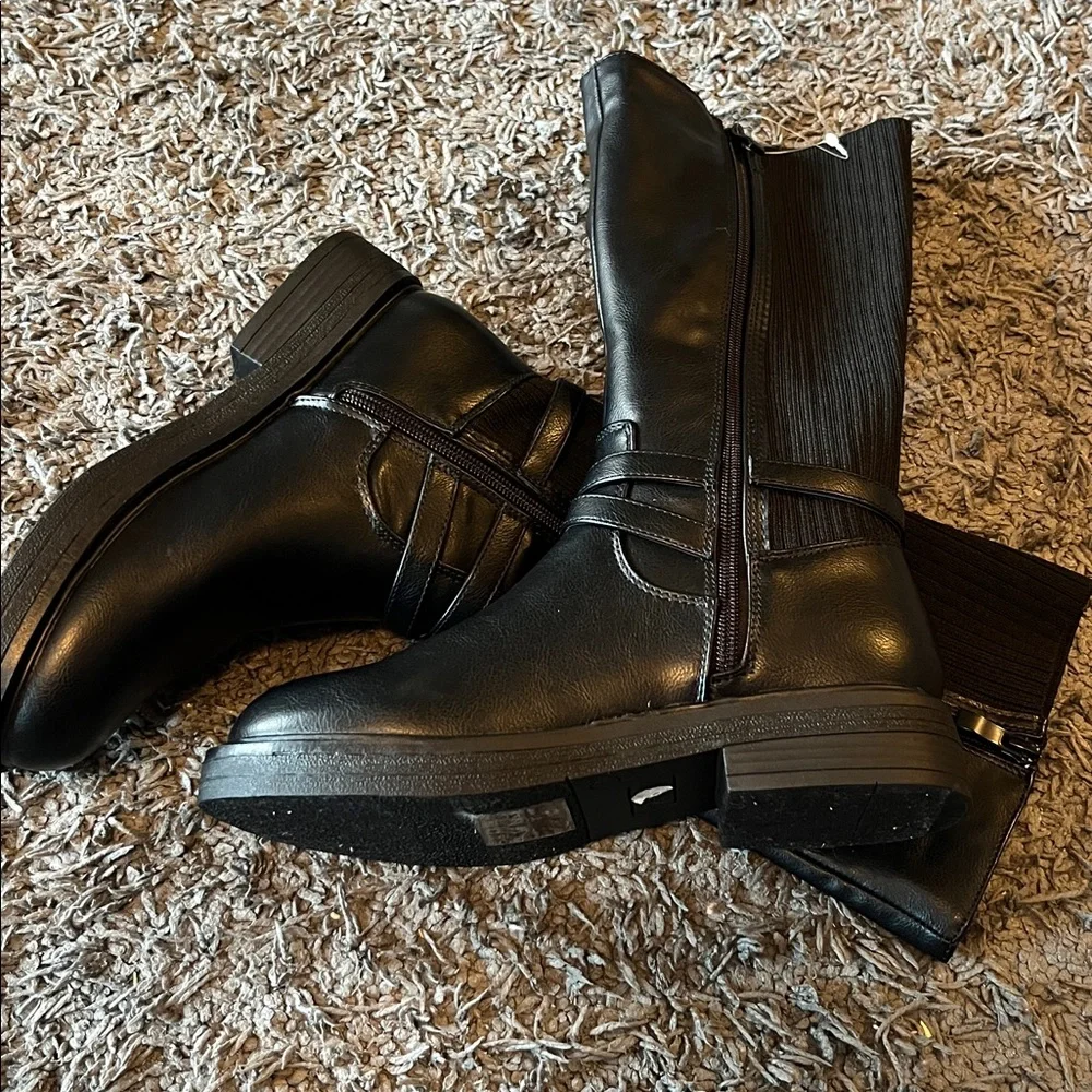 😍🖤Steve Madden Black Mid-Calf Riding Boots with Ankle Strap